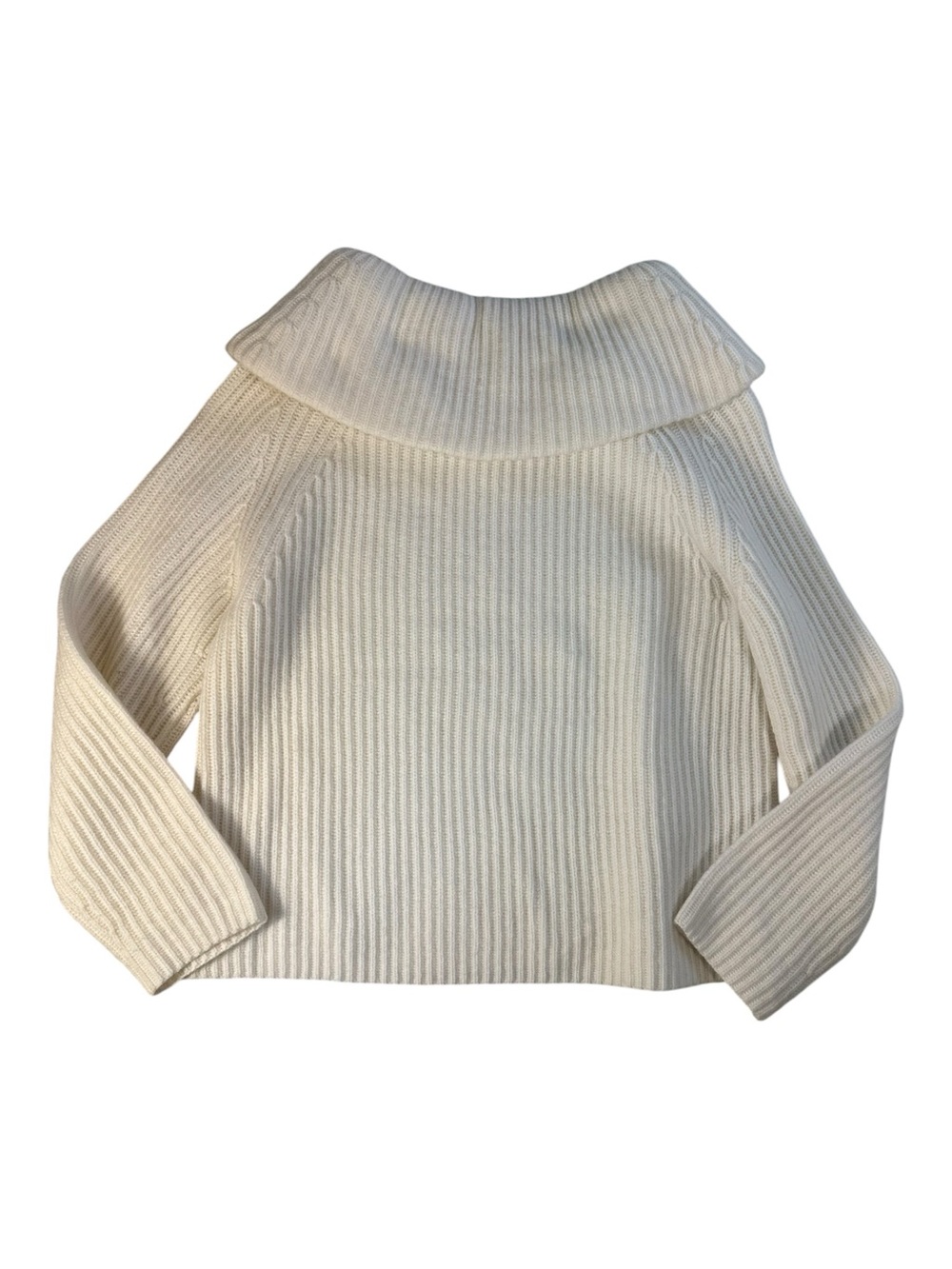 Ivory 100% Cashmere Ribbed Cowl Neck Sweater Oversized Wide Collar Size L - Picture 2 of 6
